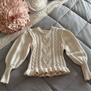 Love Shack Fancy- Cream Knit Sweater with Heart Pattern